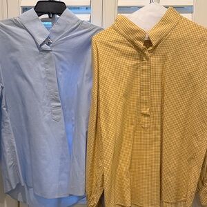 ANN MASHBURN lot of 2 popover blouses - Blue check and Yellow Check